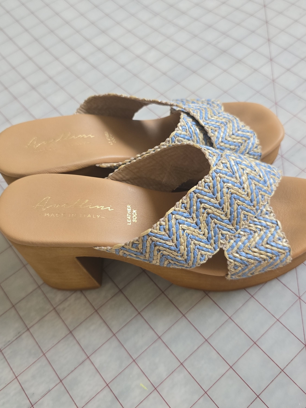 Braided Blue & Tan Platform Slide Mules
